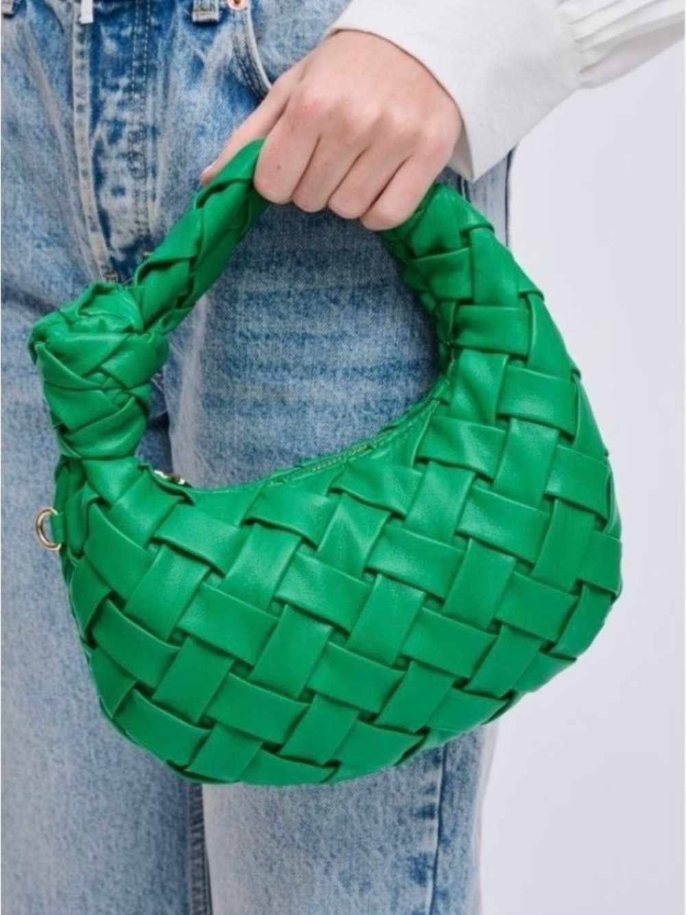 Nadia Urban Expressions Green Woven Bag W Gold Detachable Crossbody Strap Soft!